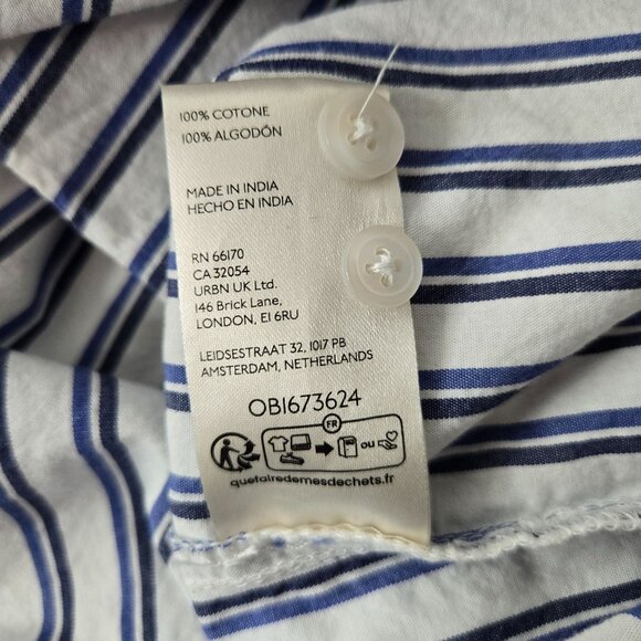 Maeve Buttondown Shirt Blue White Striped Oversized Preppy Nautical Cotton Top - Picture 9 of 13